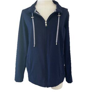 Charter Club Full Zip Track Jacket Women's L Navy Knit Nautical Preppy VTG Y2K